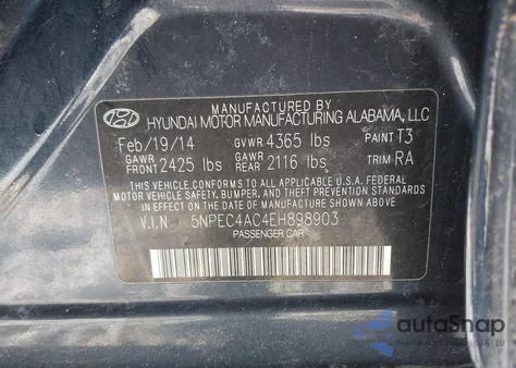 2014 Hyundai Sonata Limited z USA, uszkodzony, nr VIN 5NPEC4AC4EH898903